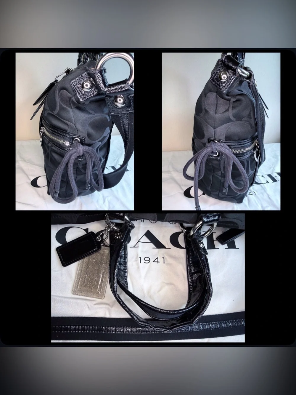 Coach Poppy Signature Satchel Black w/ Silver Hearts – Orig Hangtags + Dust Bag